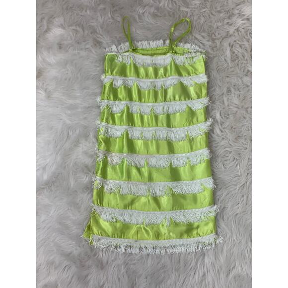 Vintage Flapper Dress Lime Green Fringe Cosplay Costume Halloween Gatsby 1920s - Picture 4 of 10